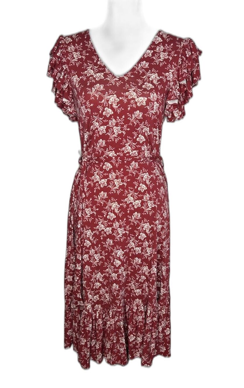Lauren Ralph Lauren Spring Floral Butterfly Ruffle Sleeves Long Summer Dress Med